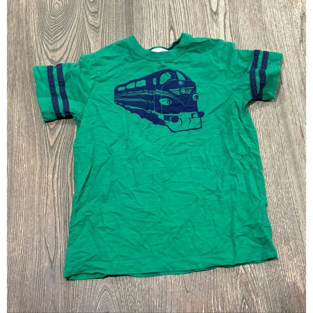 Hanna Andersson Boys Train Print T-Shirt Short Sleeve Crewneck Green Size 10